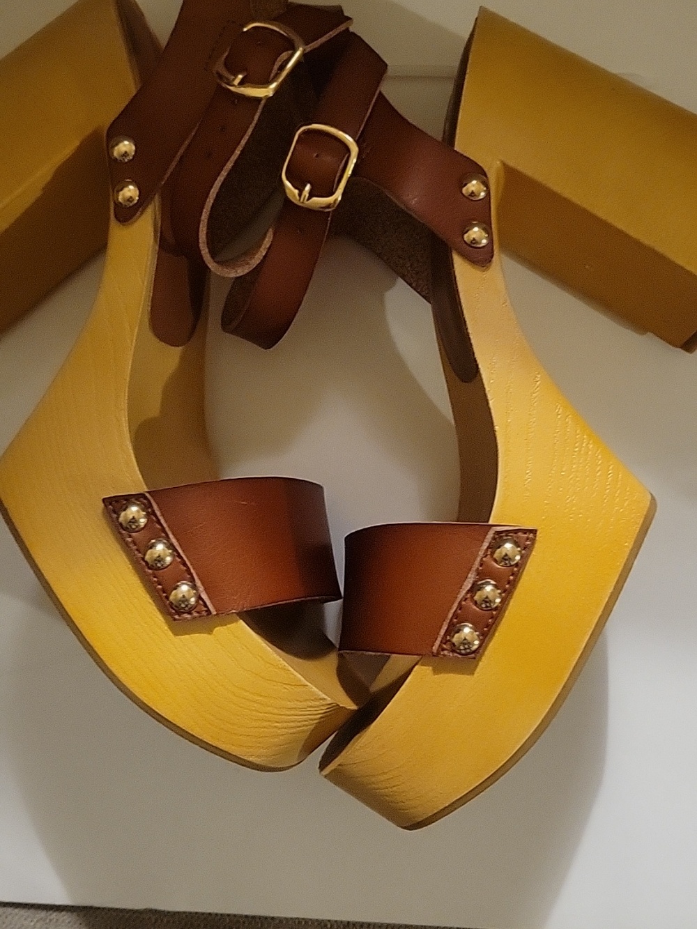 Platform Ankle-Strap Sandal in Brown and Yellow - Picture 2 of 5